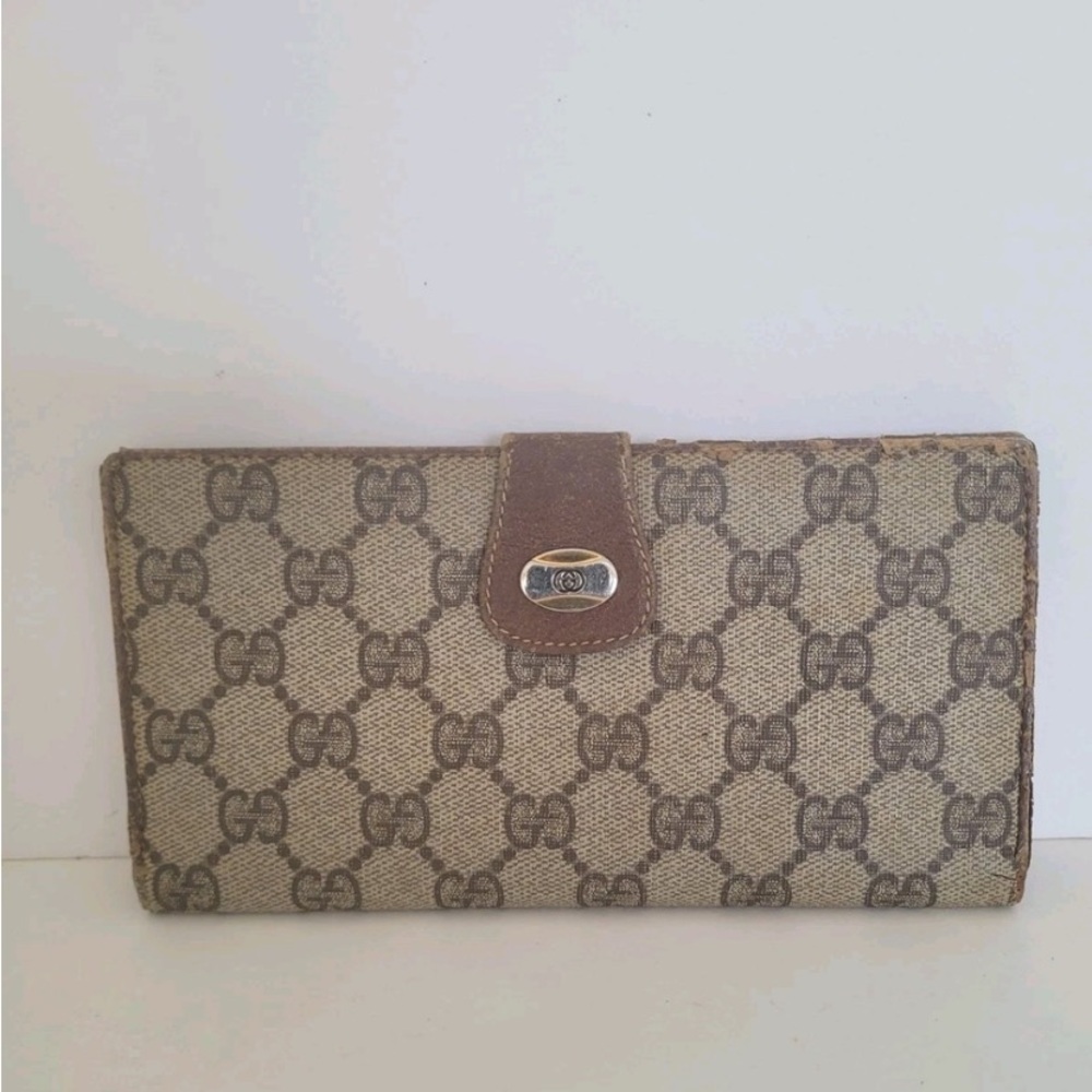Gucci Vintage Classic GG Beige and Brown Monogram Wallet